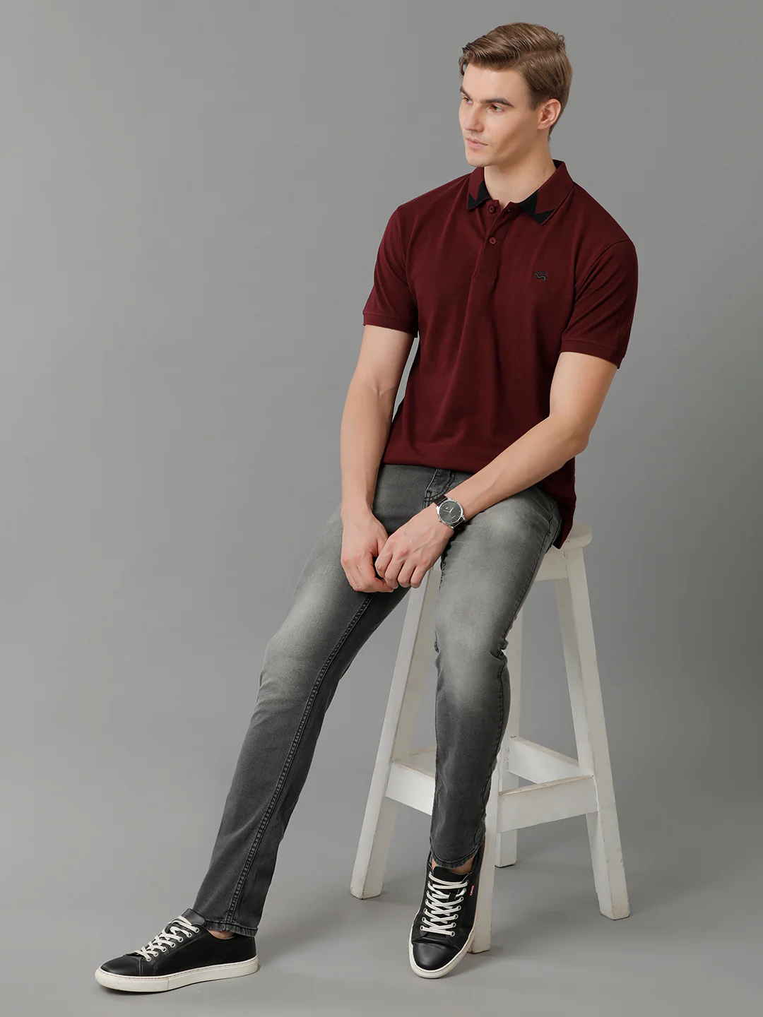 Men Maroon Regular Fit Polo T-Shirt - Image 7