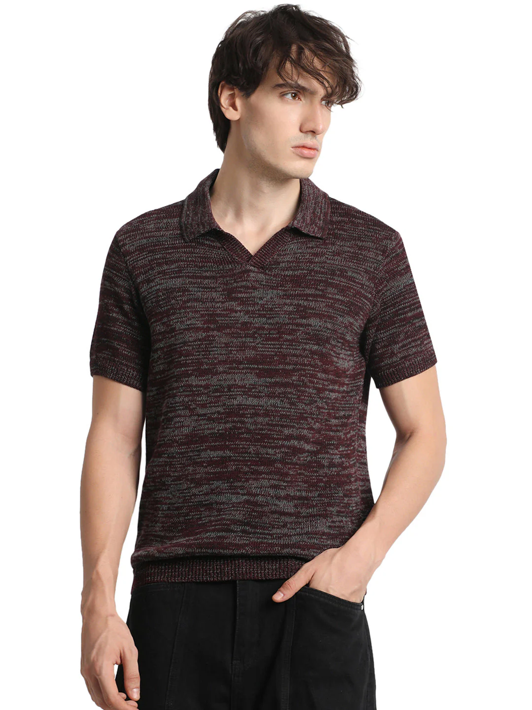 Men Maroon Regular Fit Polo Collar T-shirt - Image 2