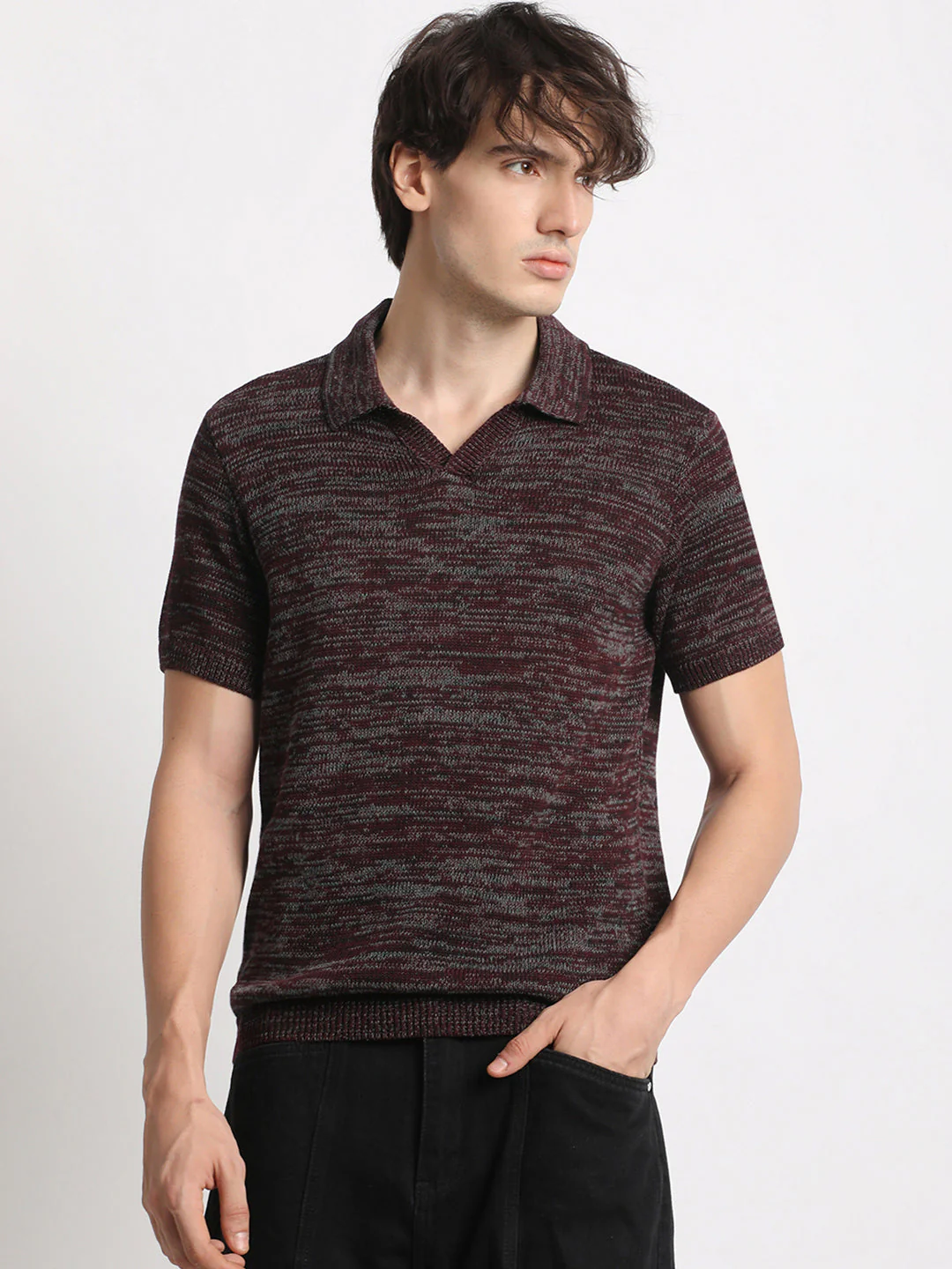 Men Maroon Regular Fit Polo Collar T-shirt - Image 3