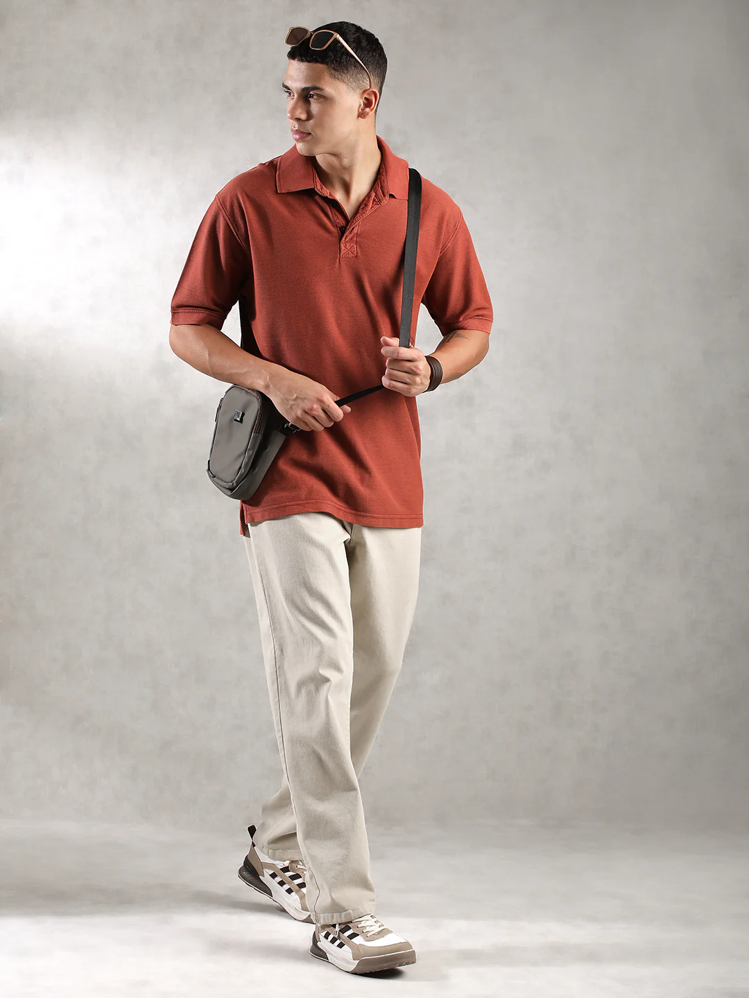 Men Rusty Orange Drop Shoulder Oversize Polo T-Shirt - Image 3