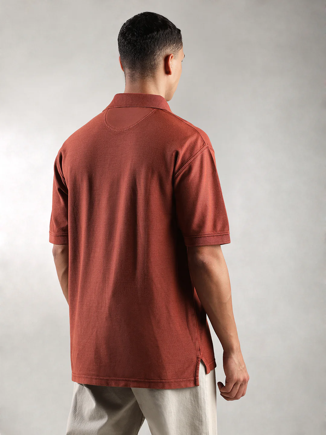 Men Rusty Orange Drop Shoulder Oversize Polo T-Shirt - Image 4
