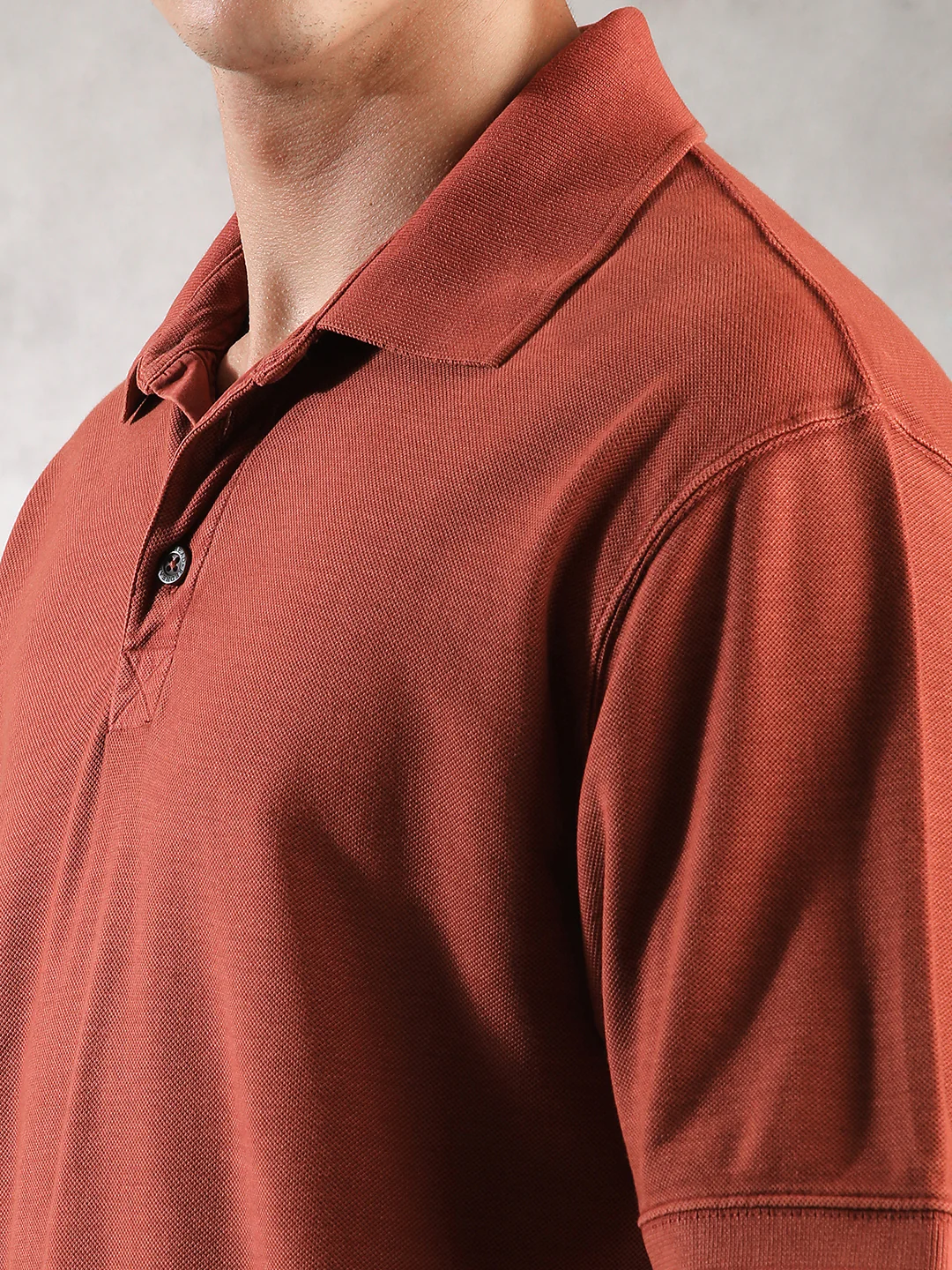 Men Rusty Orange Drop Shoulder Oversize Polo T-Shirt - Image 5