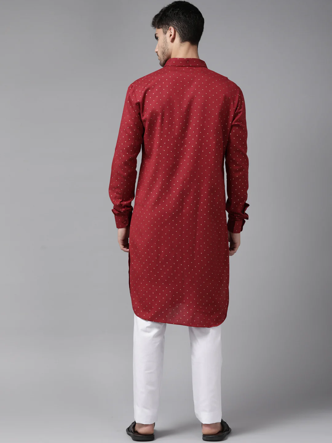 Men Maroon Regular Pure Cotton Pathani Printed Men'S Kurta - Image 3