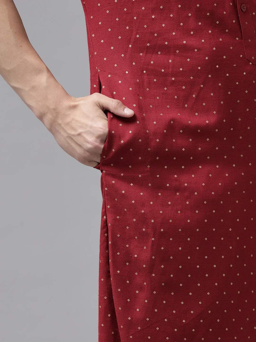 Men Maroon Regular Pure Cotton Pathani Printed Men'S Kurta - Image 6