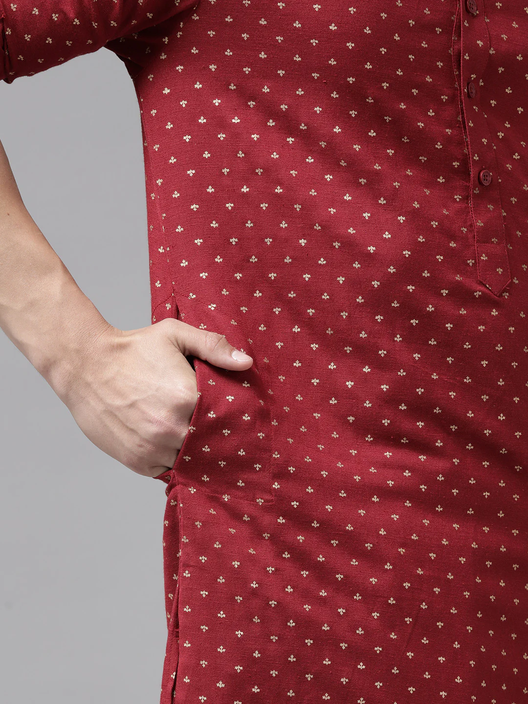 Men Maroon Regular Pure Cotton Pathani Printed Men'S Kurta - Image 3