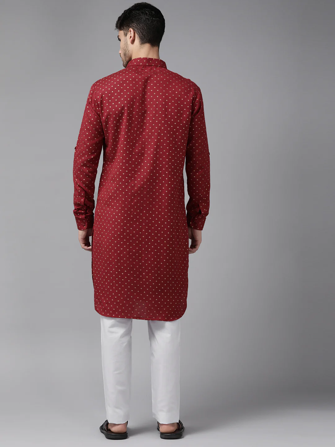 Men Maroon Regular Pure Cotton Pathani Printed Men'S Kurta - Image 4