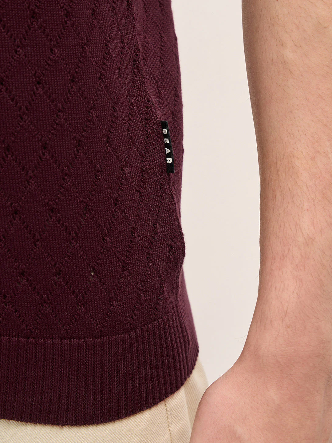 Men Maroon Relaxed Fit Textured Knit Polo - Image 6