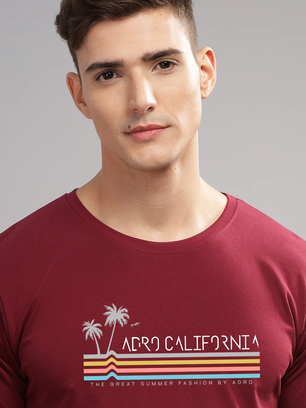 Men Maroon Round Neck T Shirt - Image 2