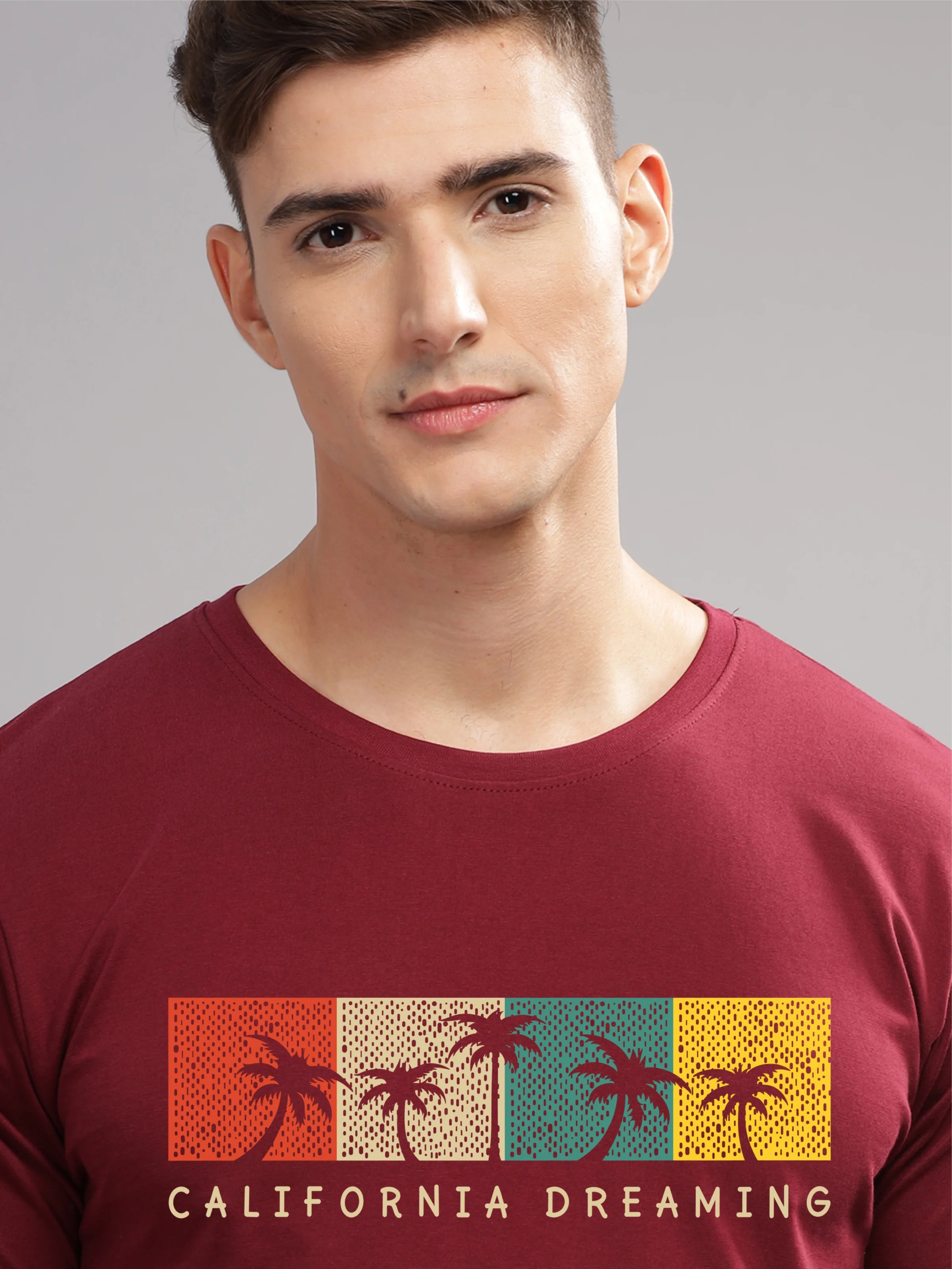 Men Maroon Round Neck T Shirt - Image 2