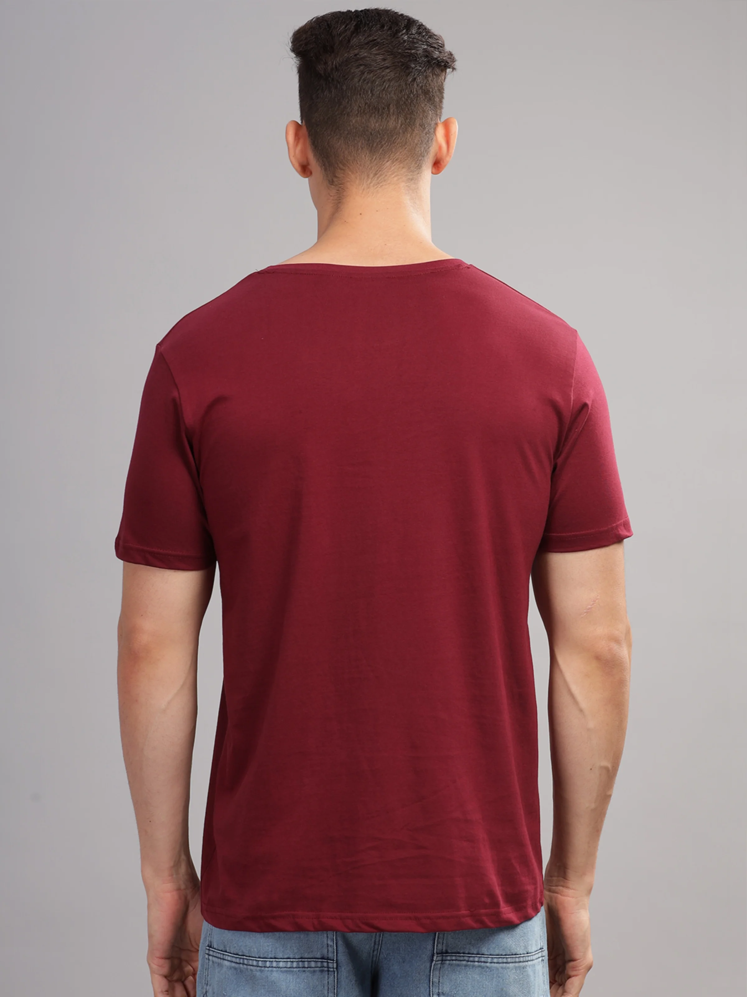 Men Maroon Round Neck T Shirt - Image 3