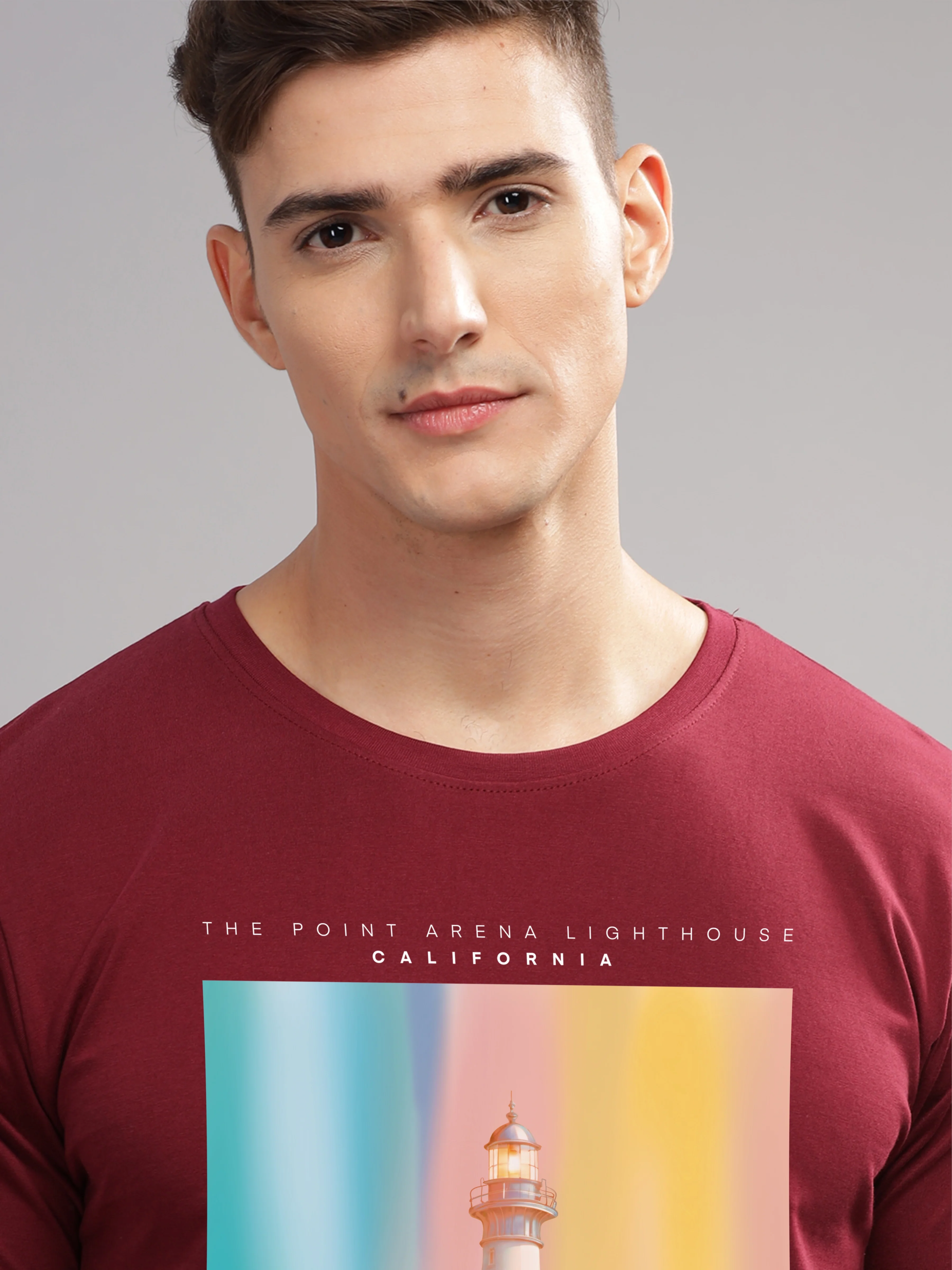 Men Maroon Round Neck T Shirt - Image 2