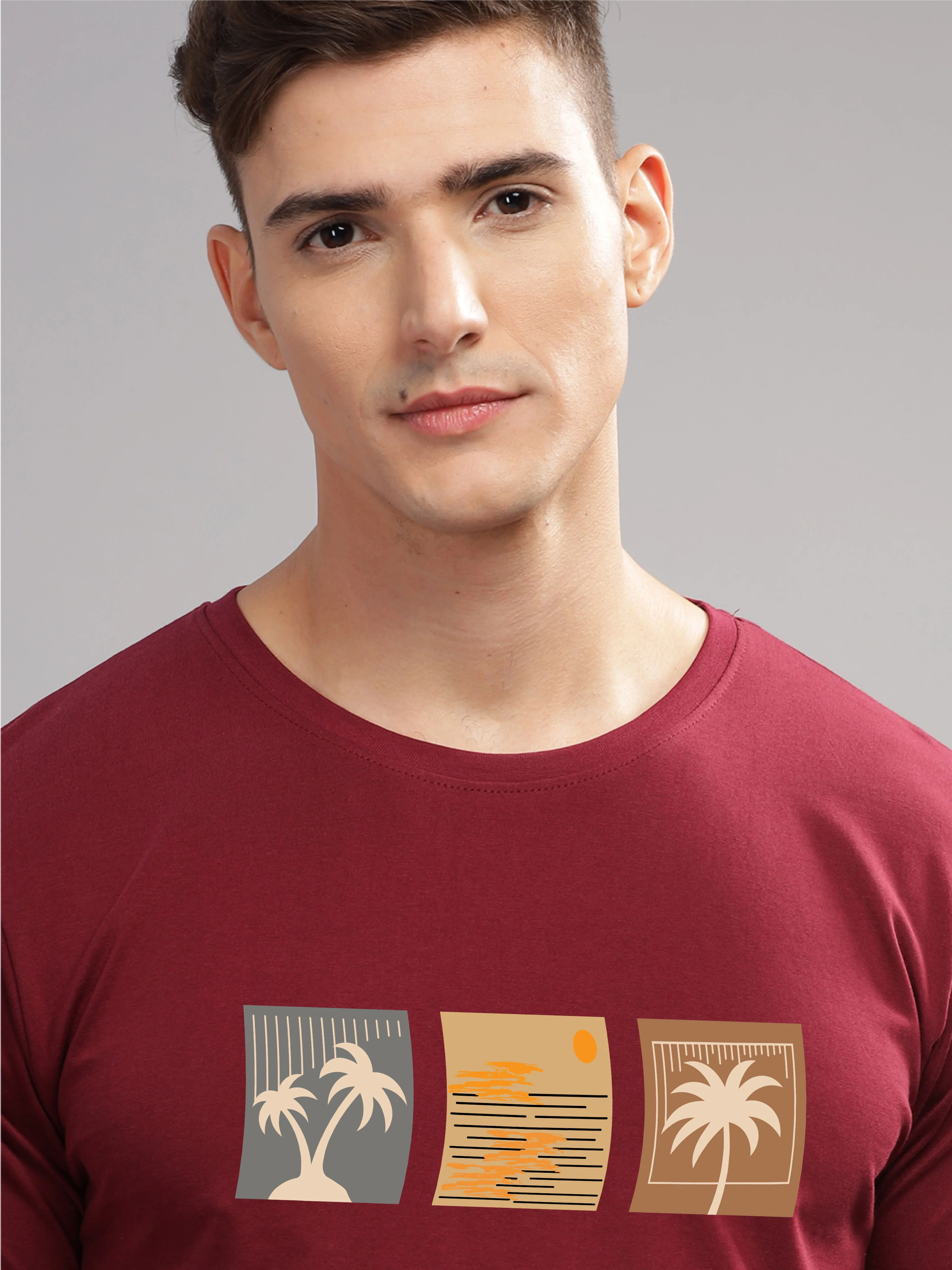 Men Maroon Round Neck T Shirt - Image 2