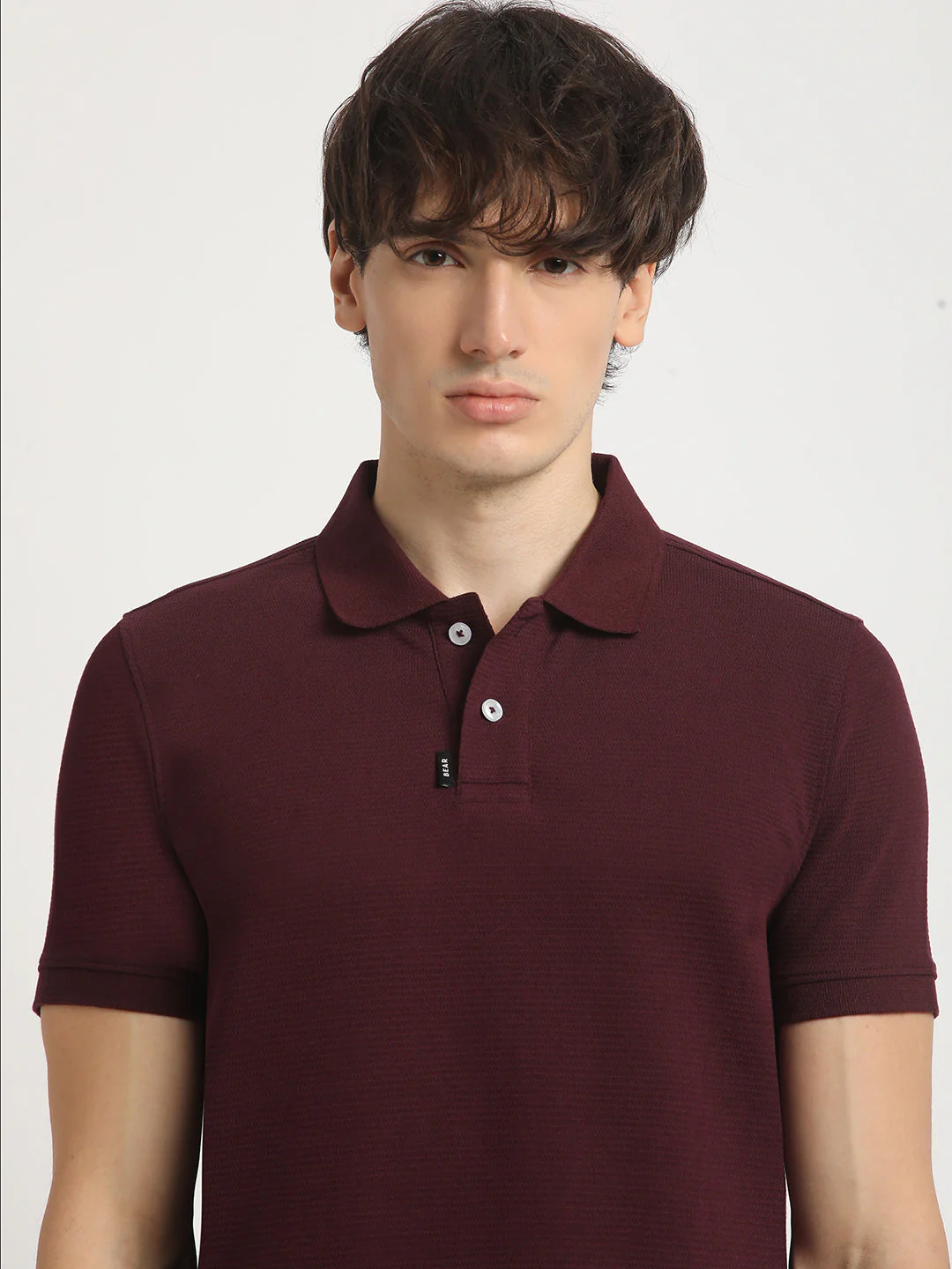 Men Maroon Self Design Regular Fit Polo Collar Tshirt - Image 6