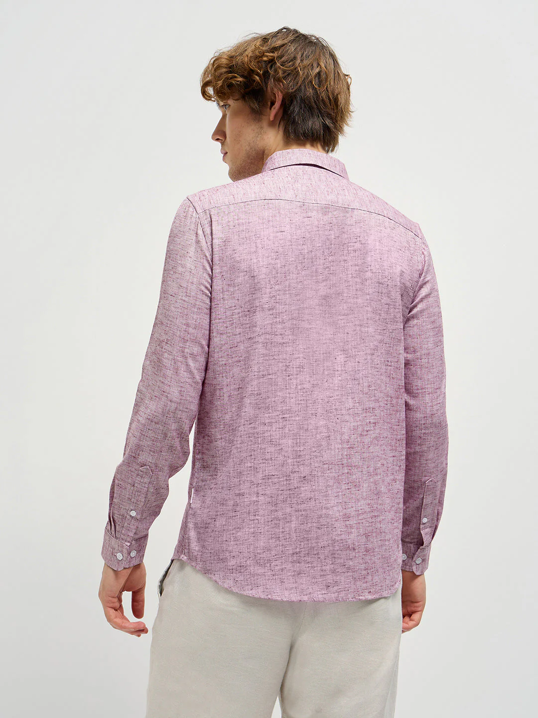 Men Maroon Self Design Slim Fit Casual Shirt - Image 2