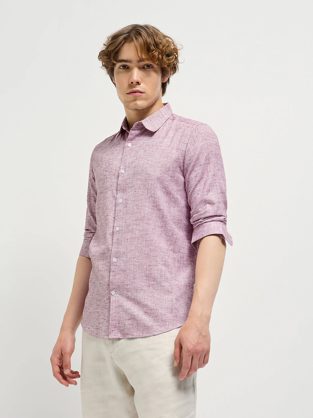 Men Maroon Self Design Slim Fit Casual Shirt - Image 3