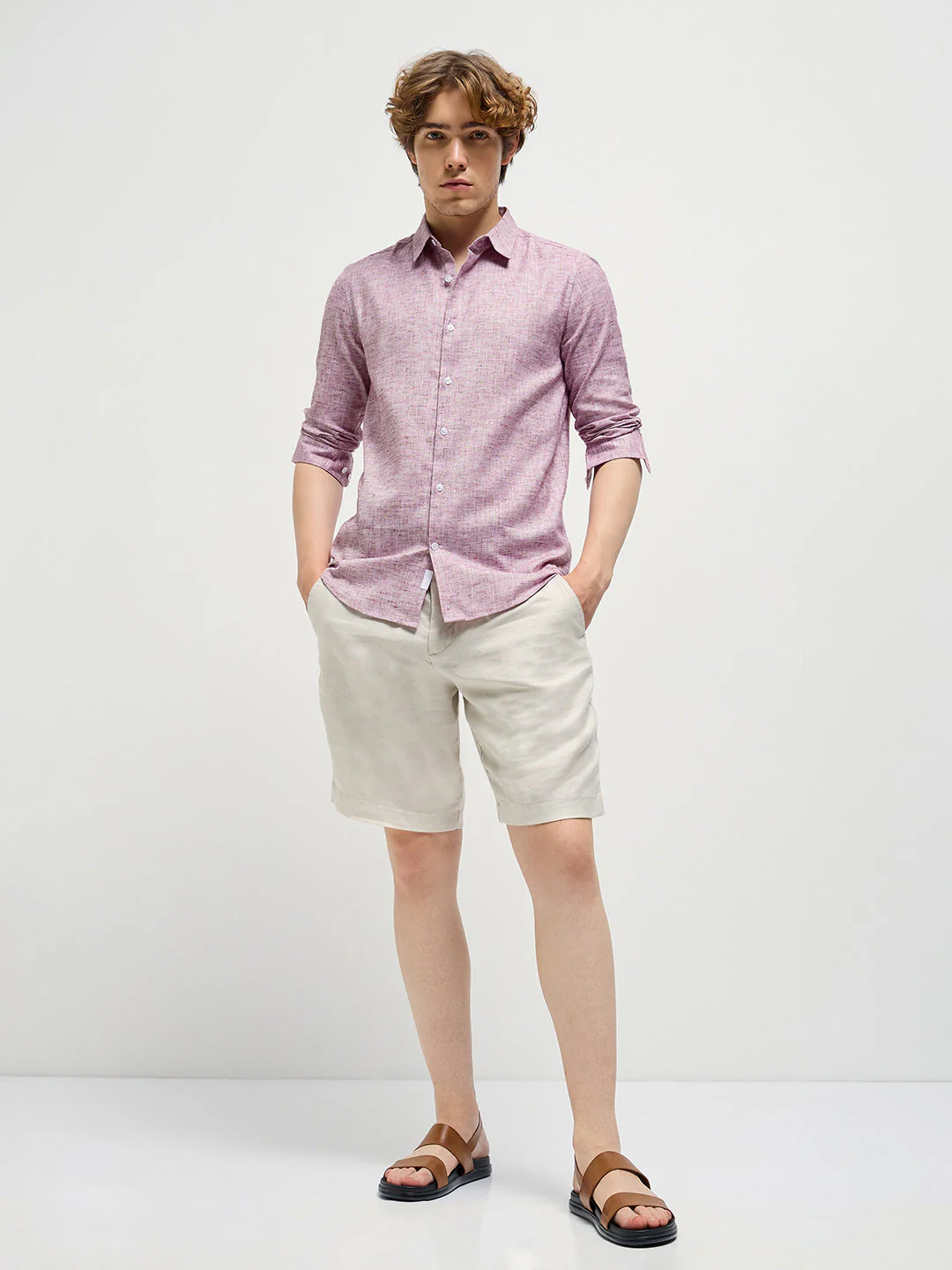 Men Maroon Self Design Slim Fit Casual Shirt - Image 4