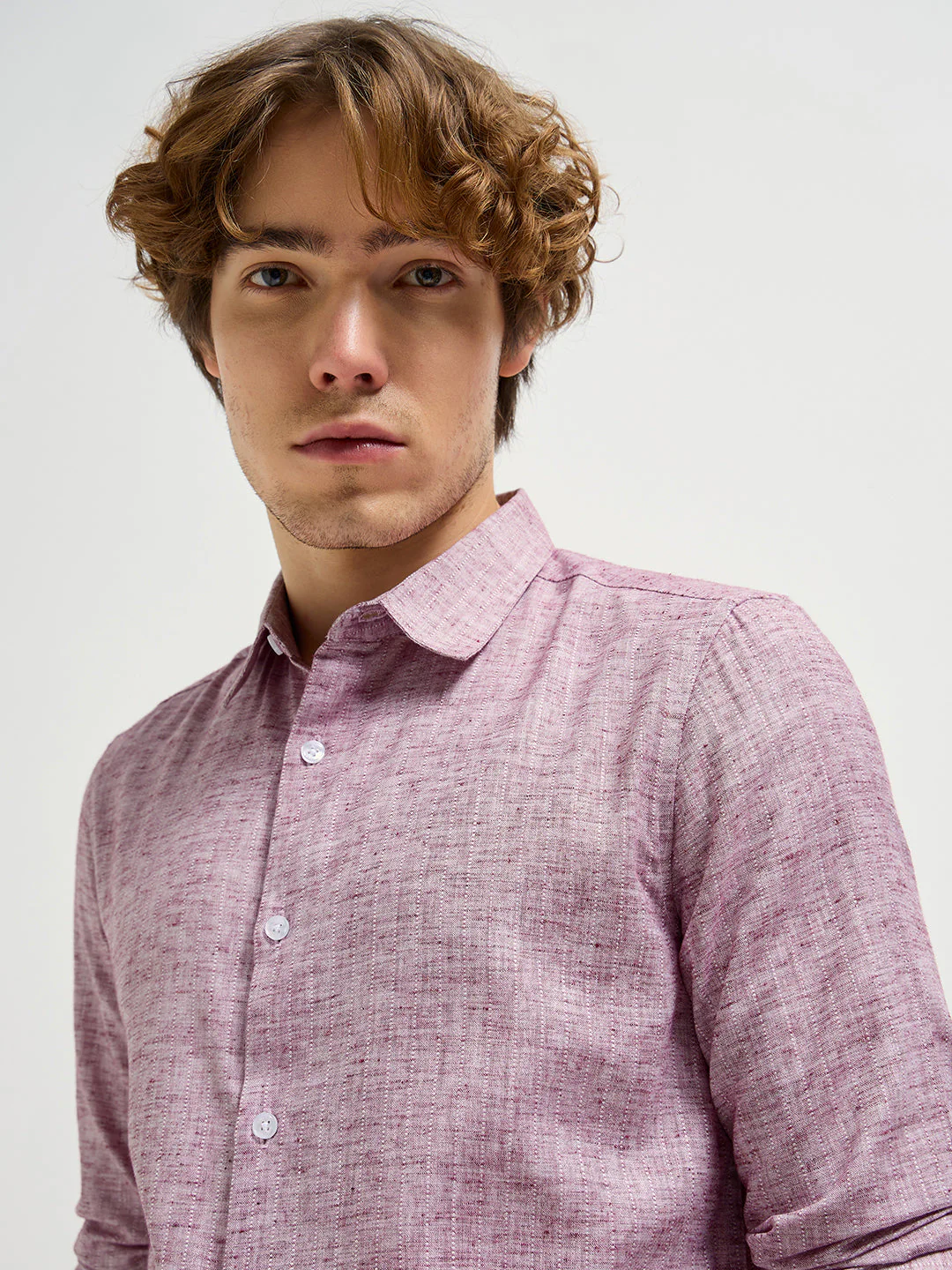 Men Maroon Self Design Slim Fit Casual Shirt - Image 5