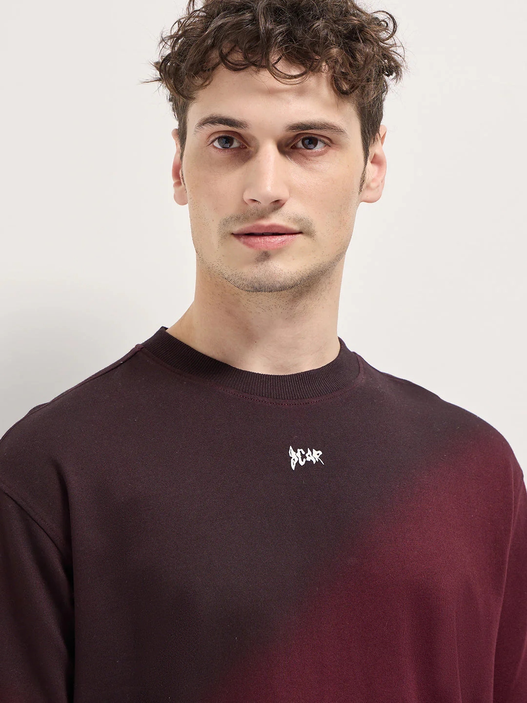 Men Maroon Shade Diagonal gradient fade Oversize Crew Neck T-shirt - Image 5
