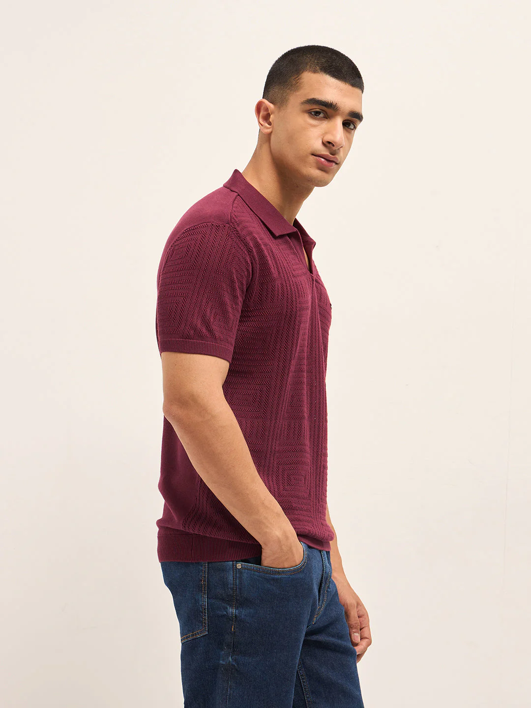 Men Maroon Slim Fit Polo - Image 3