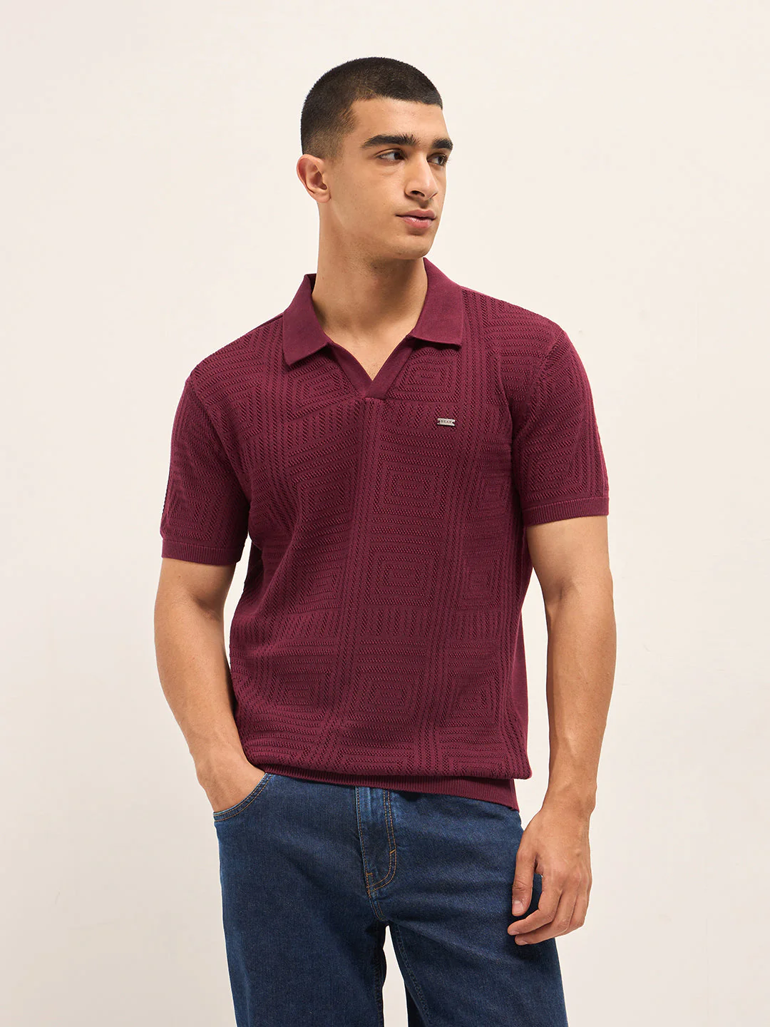 Men Maroon Slim Fit Polo - Image 6