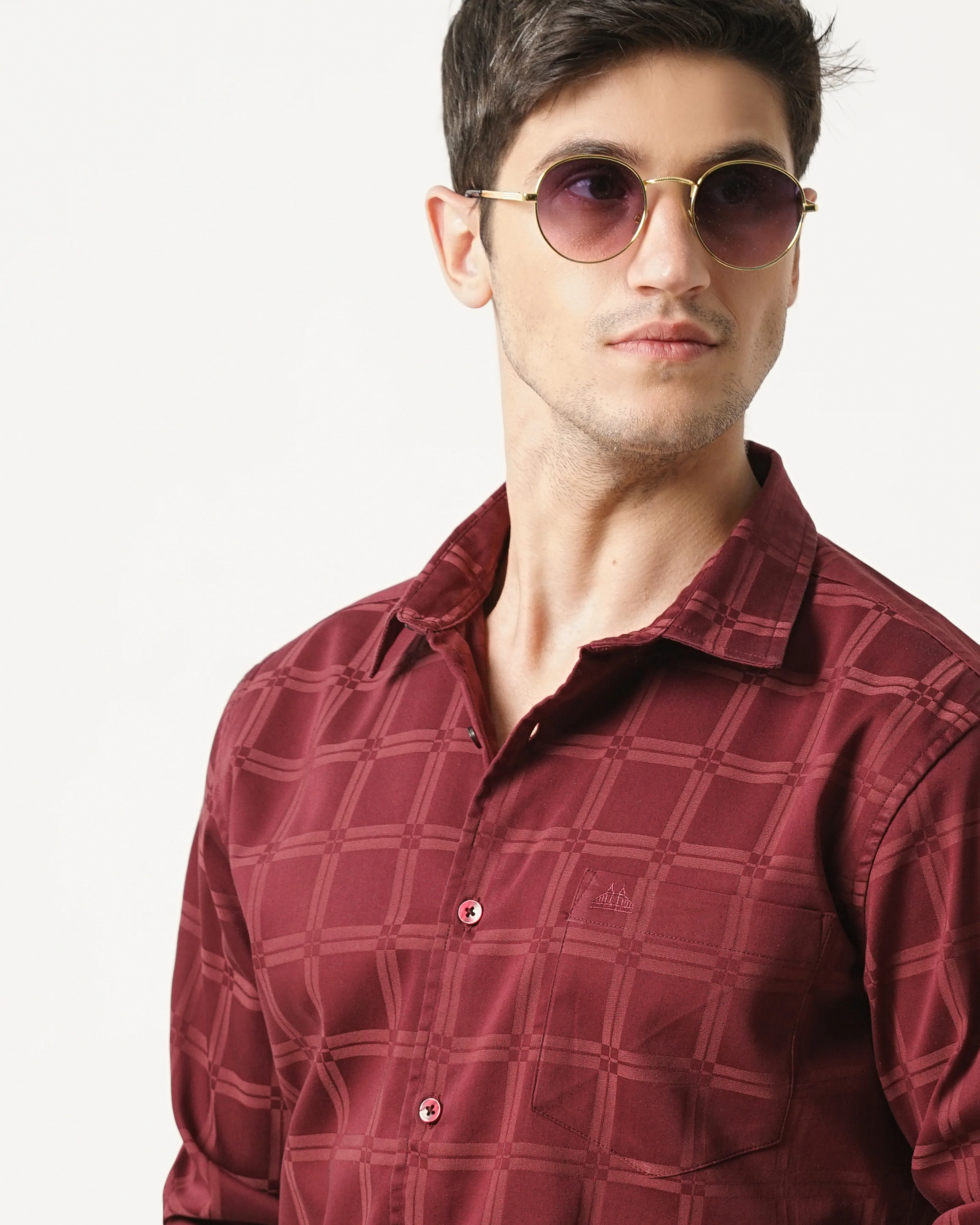 Men Maroon Slim Fit Shirt - Image 3
