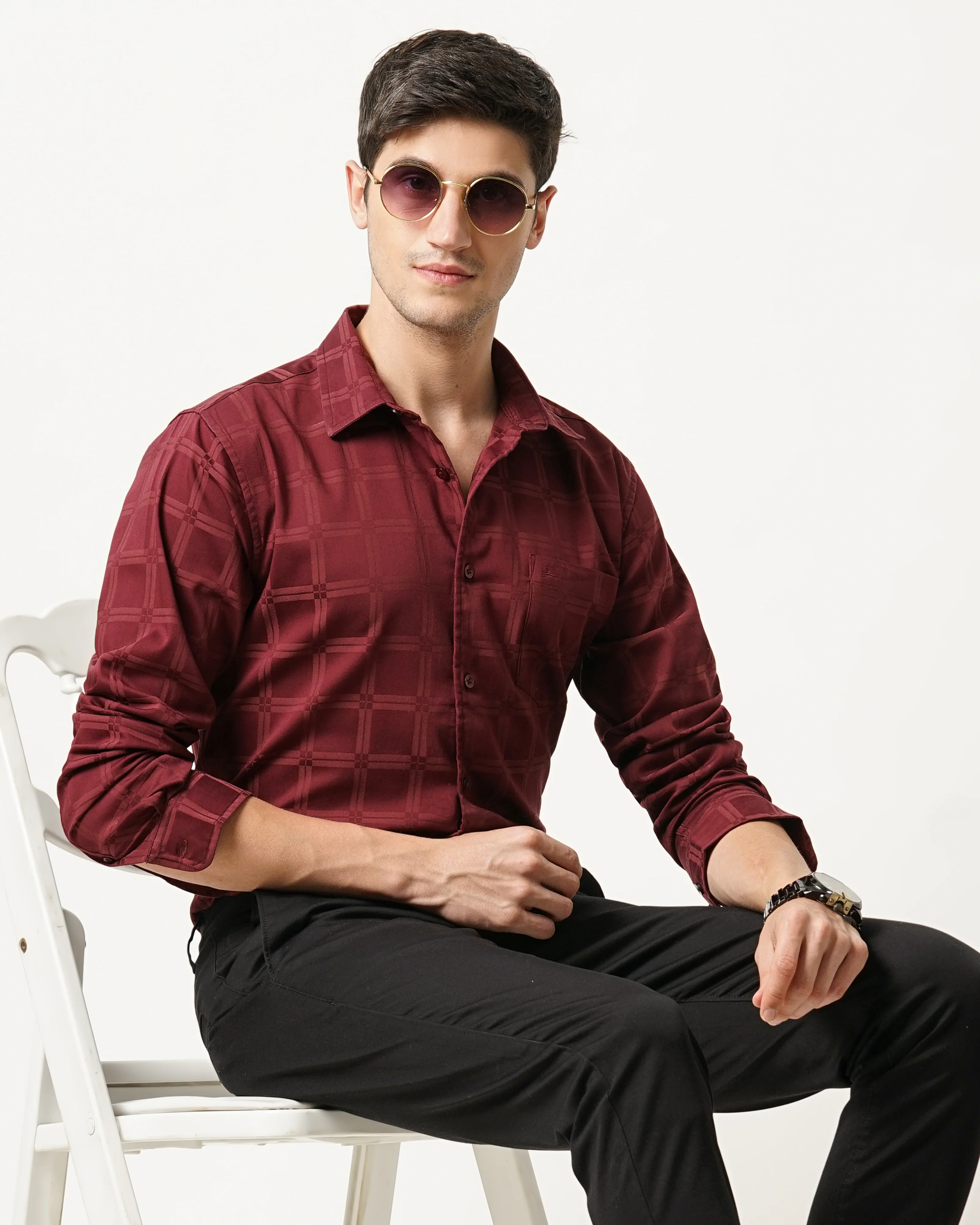 Men Maroon Slim Fit Shirt - Image 5