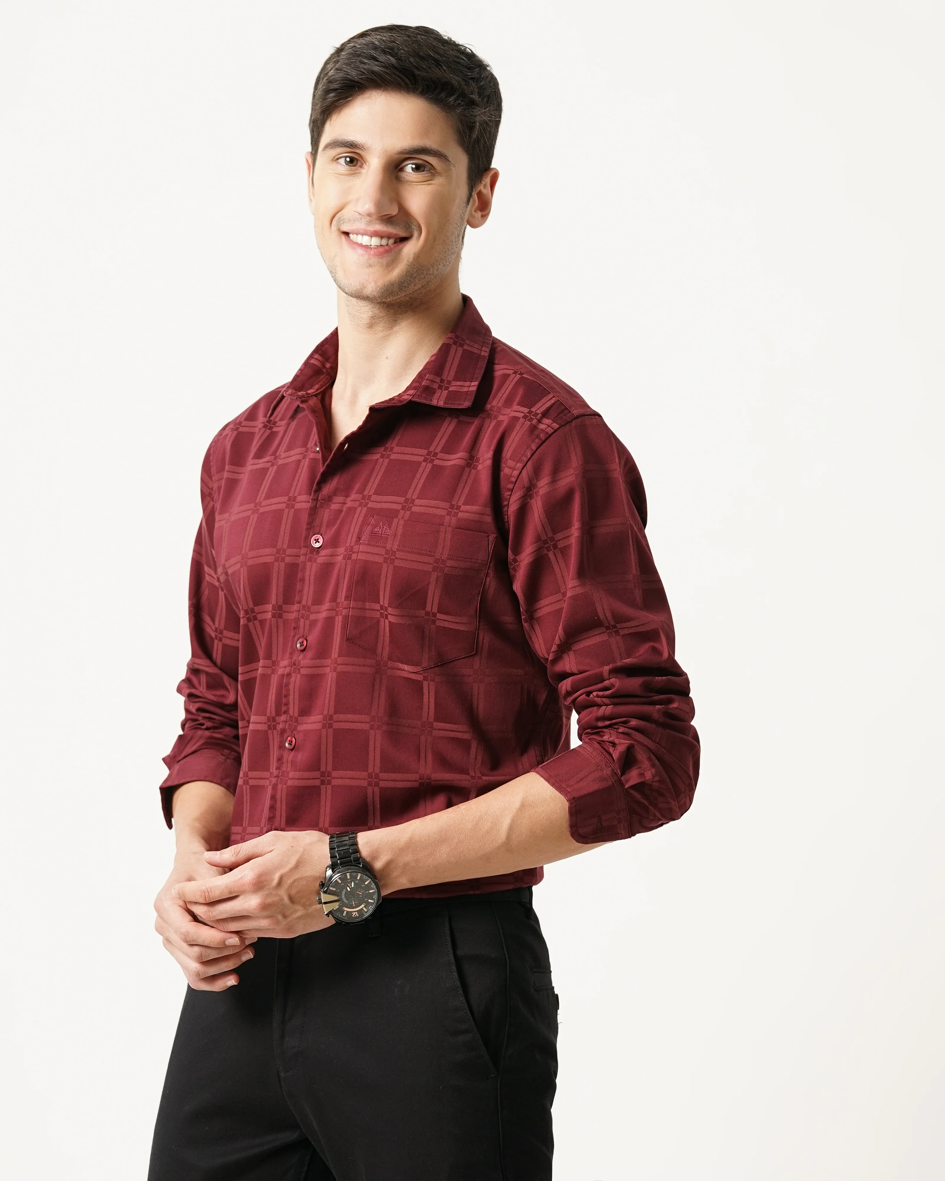 Men Maroon Slim Fit Shirt - Image 6