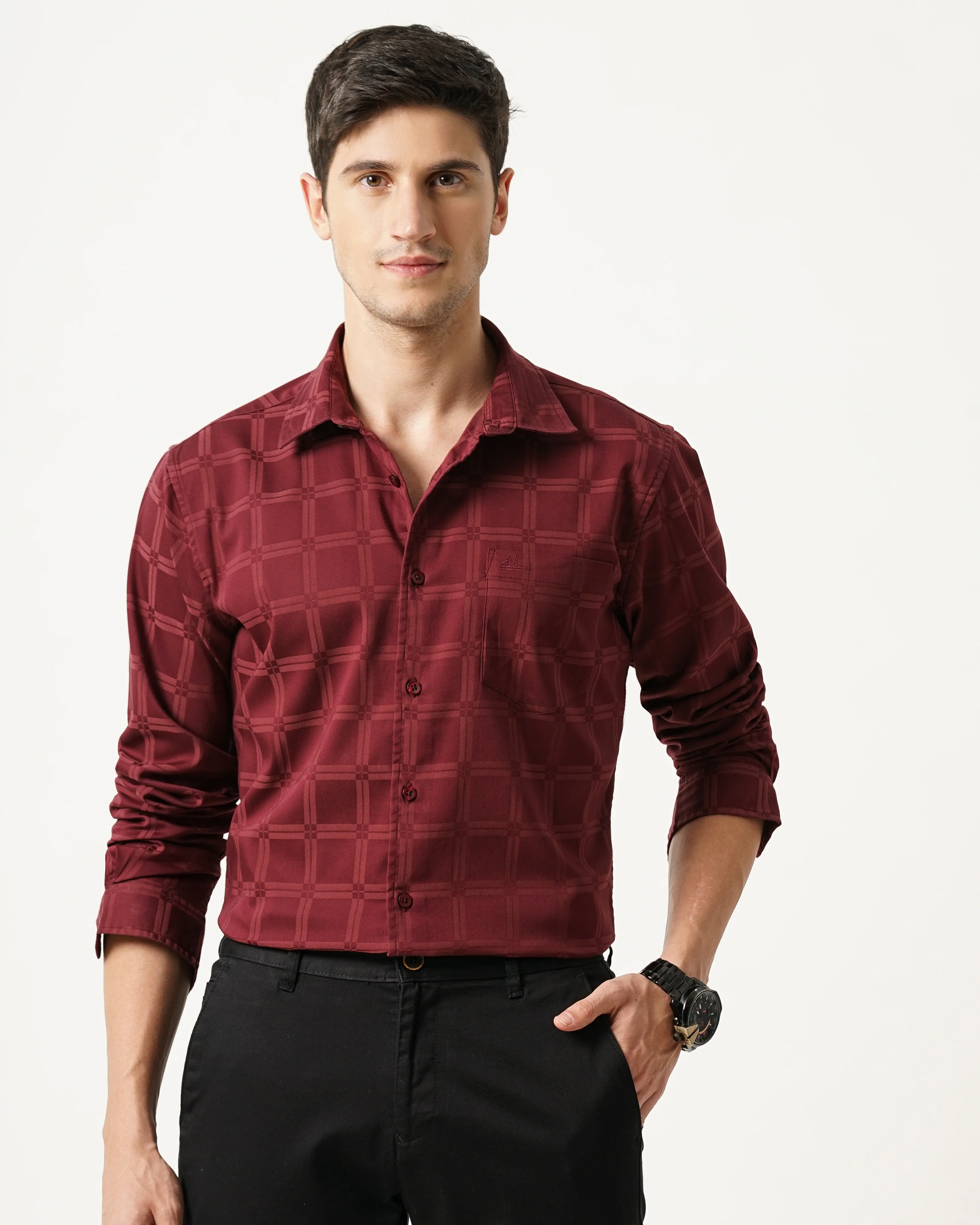 Men Maroon Slim Fit Shirt - Image 7