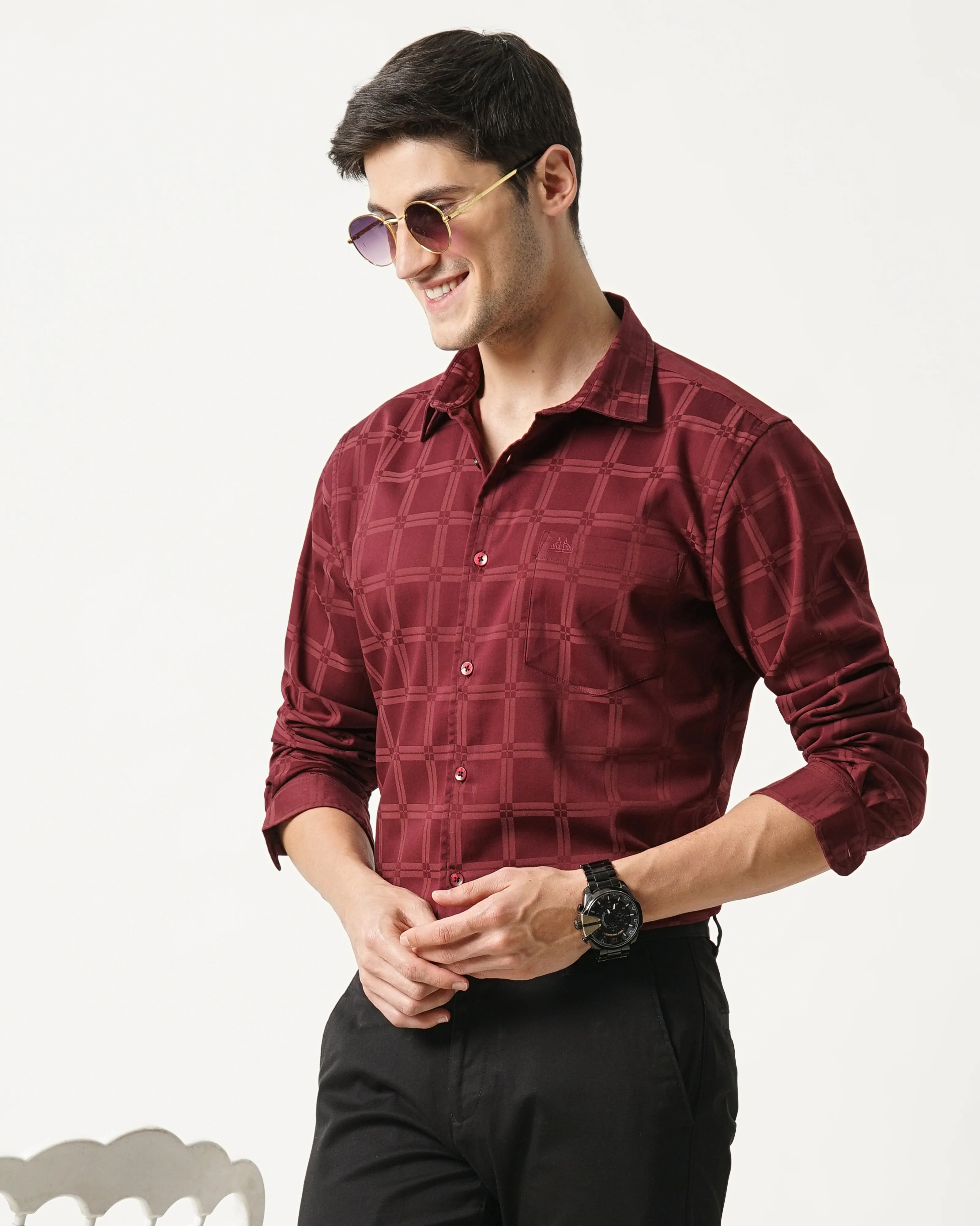 Men Maroon Slim Fit Shirt - Image 9