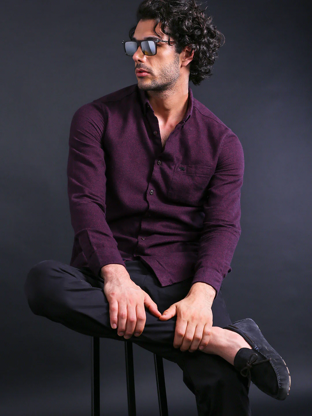 Men Maroon Slim Fit Solid Casual Shirt - Image 4