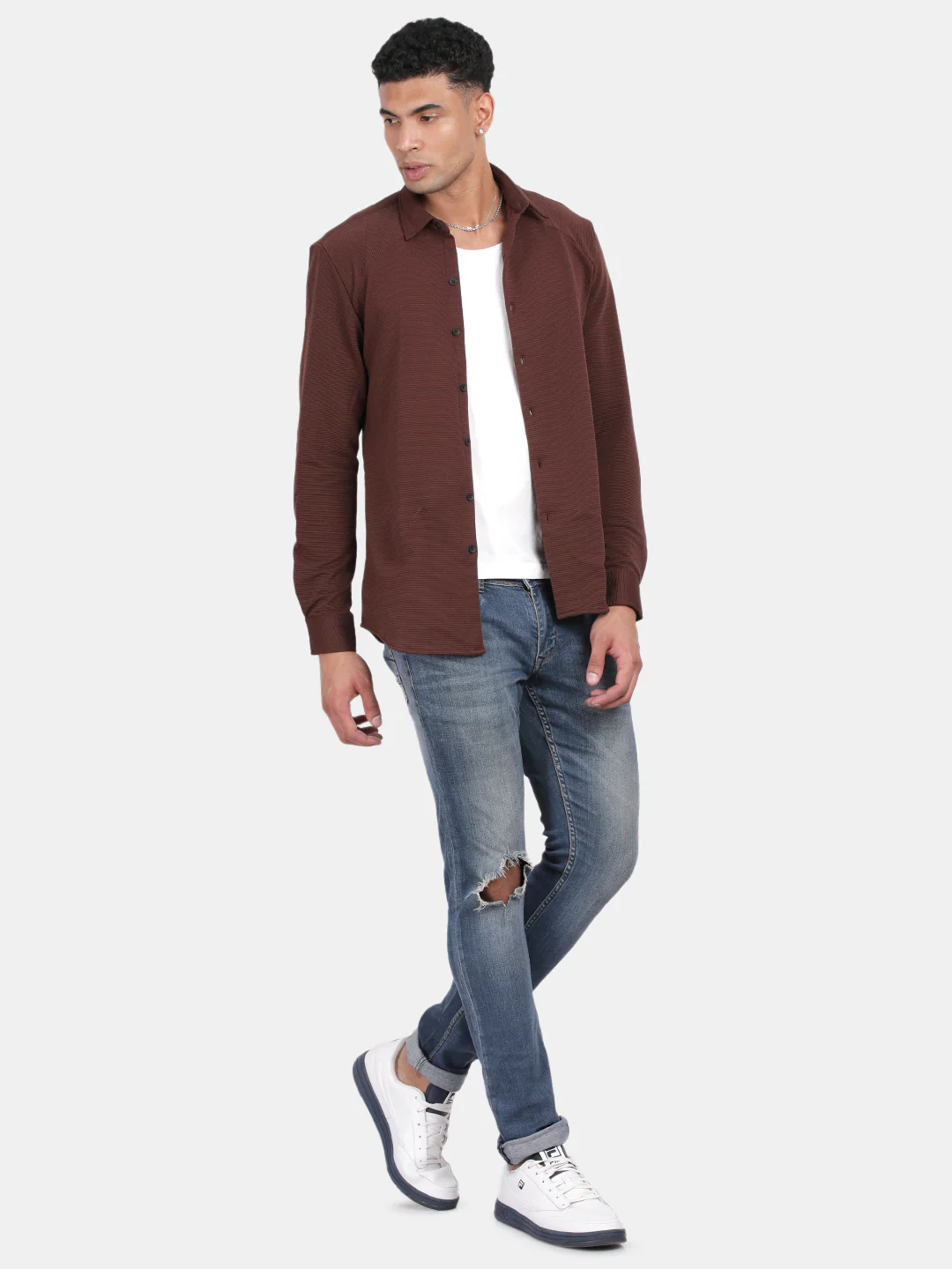 Men Maroon Slim Fit Spread Collar Full Sleeve Casual Shirt - Image 3