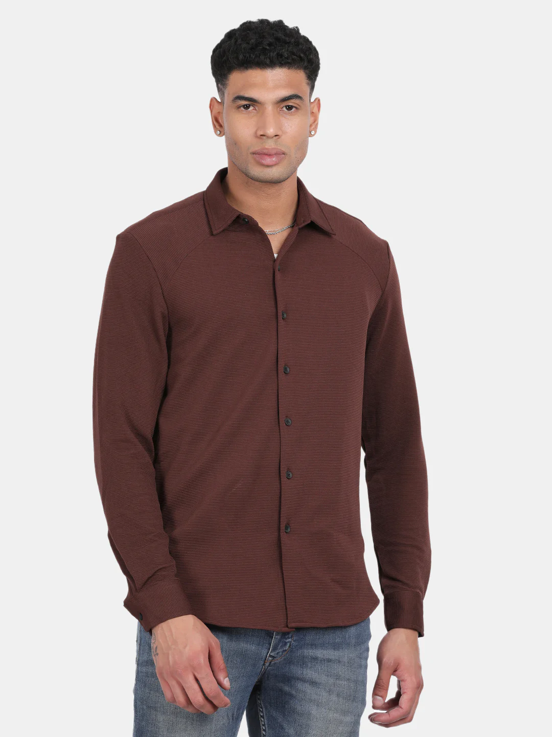 Men Maroon Slim Fit Spread Collar Full Sleeve Casual Shirt - Image 4