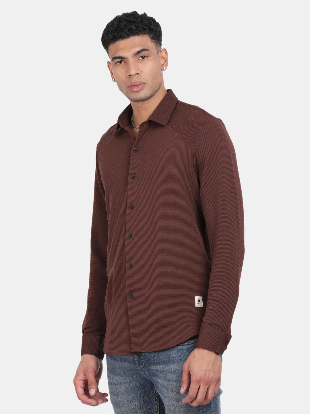 Men Maroon Slim Fit Spread Collar Full Sleeve Casual Shirt - Image 5