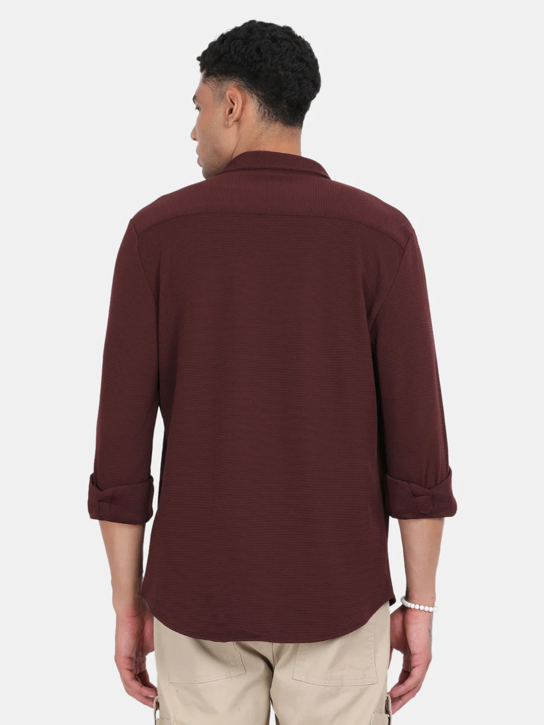 Men Maroon Slim Fit Spread Collar Full Sleeve Casual Shirt - Image 2
