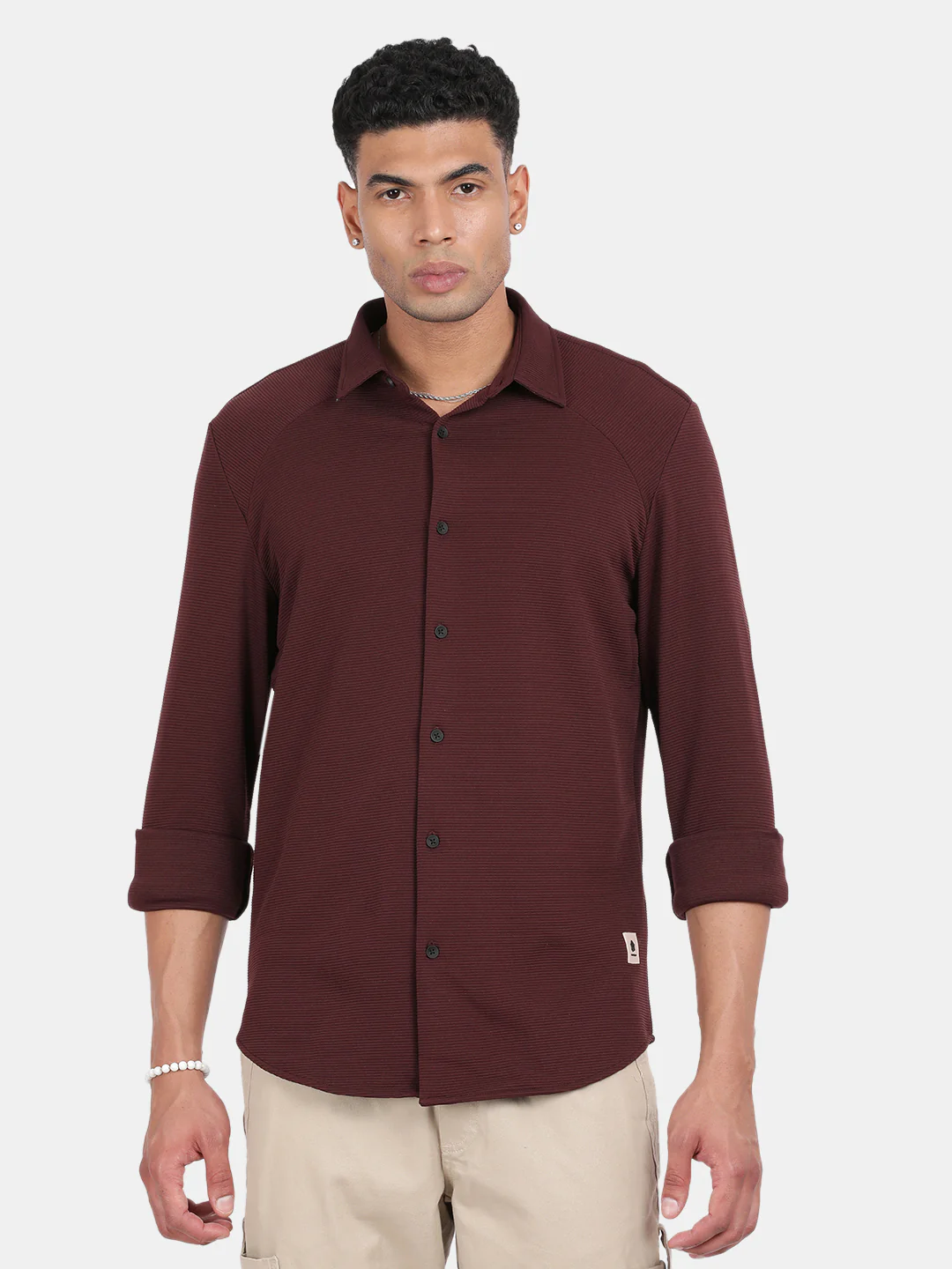 Men Maroon Slim Fit Spread Collar Full Sleeve Casual Shirt - Image 4