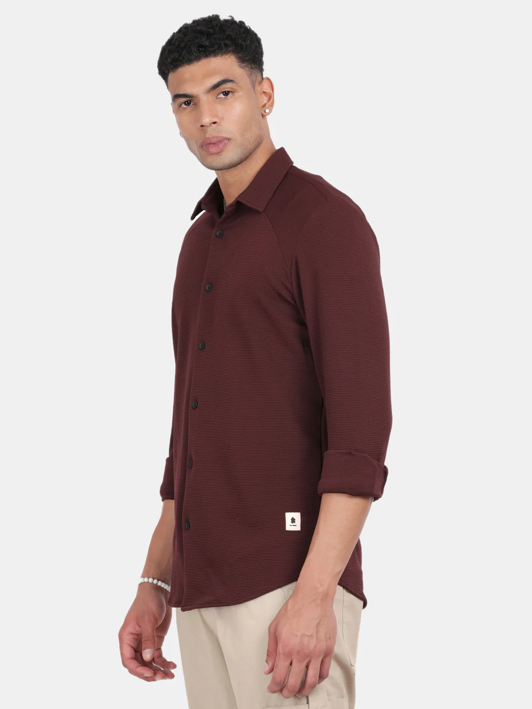 Men Maroon Slim Fit Spread Collar Full Sleeve Casual Shirt - Image 5