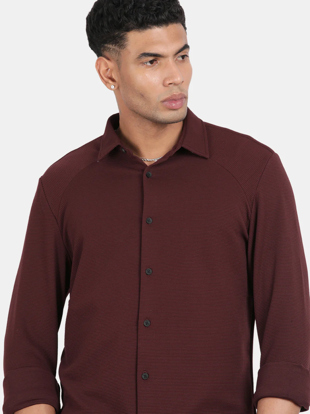 Men Maroon Slim Fit Spread Collar Full Sleeve Casual Shirt - Image 6