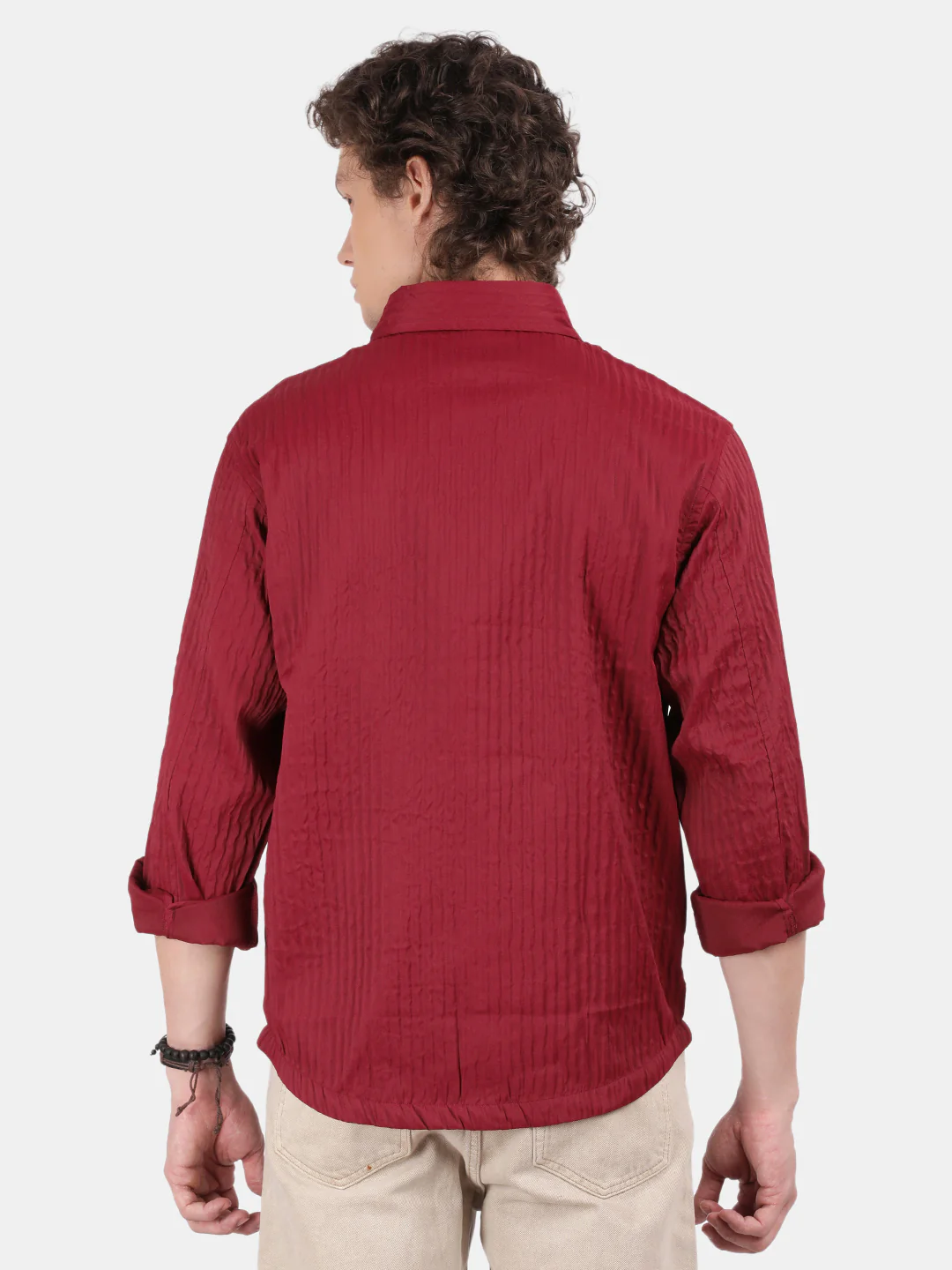 Men Maroon Slim Fit Spread Collar Full Sleeve Casual Shirt - Image 2