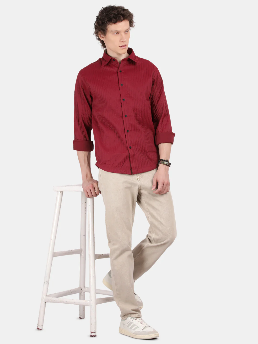 Men Maroon Slim Fit Spread Collar Full Sleeve Casual Shirt - Image 3