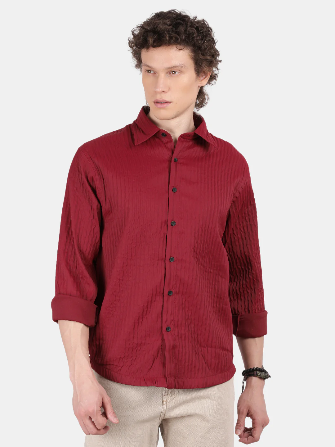 Men Maroon Slim Fit Spread Collar Full Sleeve Casual Shirt - Image 4