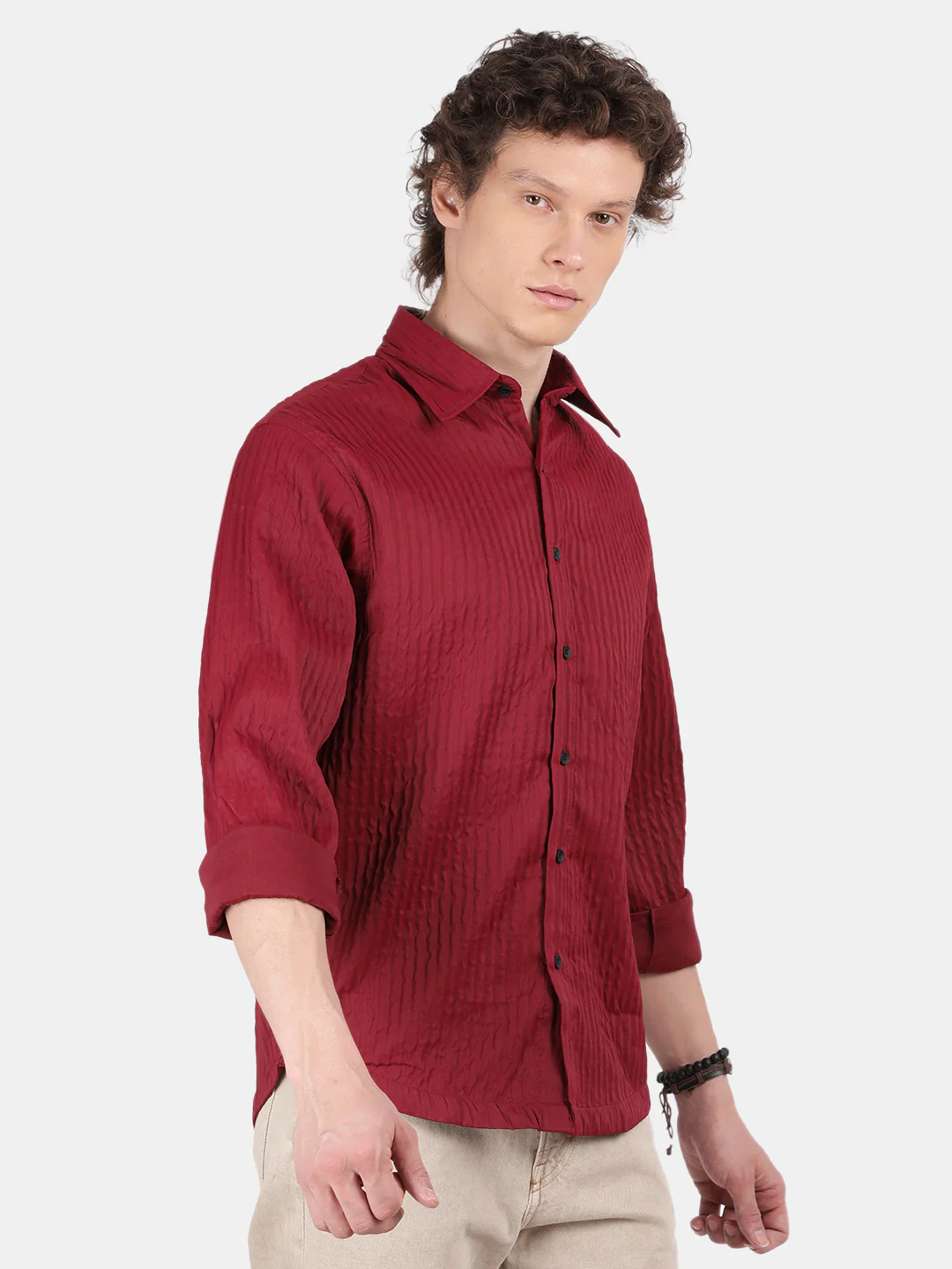 Men Maroon Slim Fit Spread Collar Full Sleeve Casual Shirt - Image 5