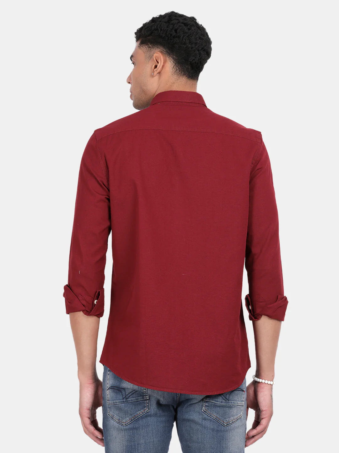 Men Maroon Slim Fit Spread Collar Full Sleeve Casual Shirt - Image 2