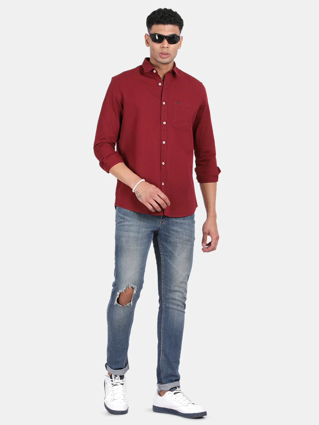 Men Maroon Slim Fit Spread Collar Full Sleeve Casual Shirt - Image 3