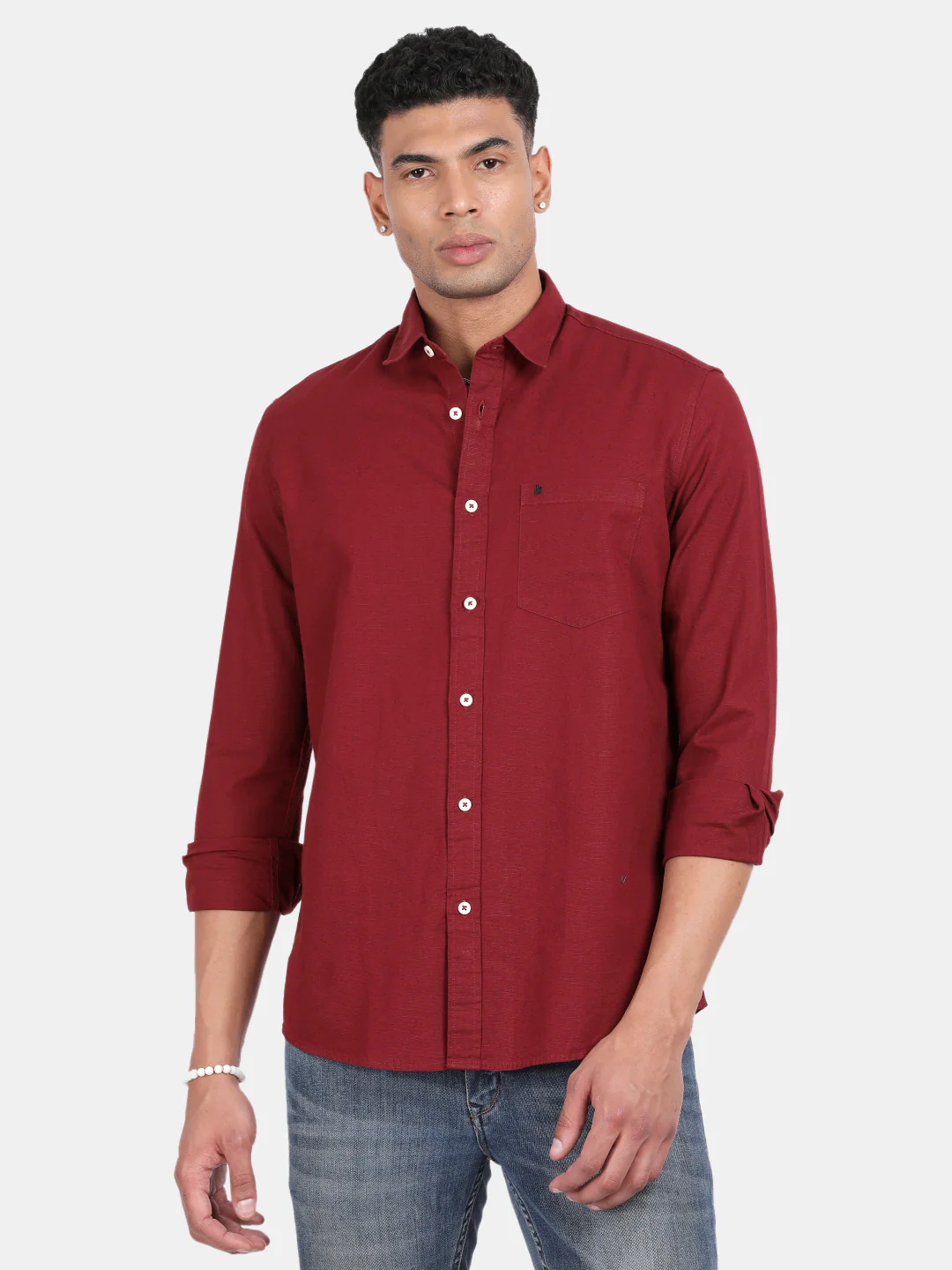 Men Maroon Slim Fit Spread Collar Full Sleeve Casual Shirt - Image 4