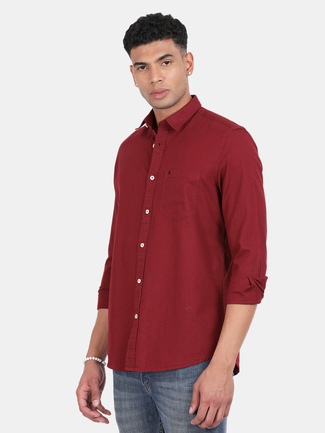 Men Maroon Slim Fit Spread Collar Full Sleeve Casual Shirt - Image 5