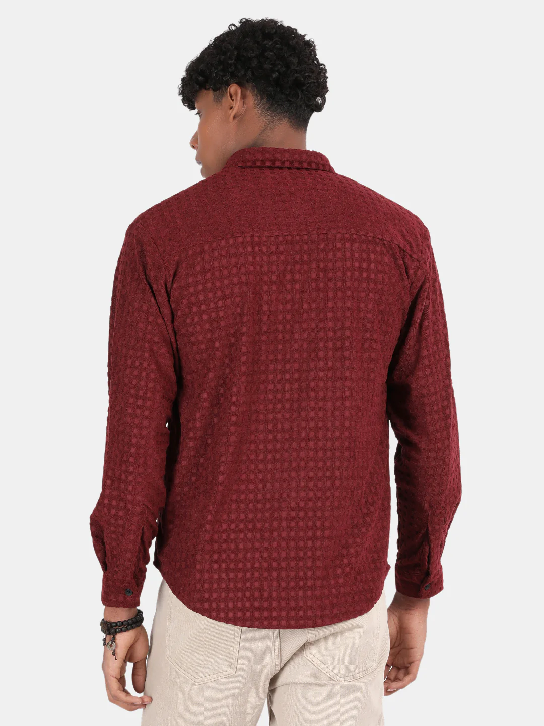 Men Maroon Slim Fit Spread Collar Full Sleeve Casual Shirt - Image 2