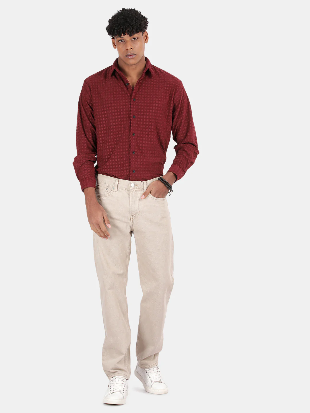 Men Maroon Slim Fit Spread Collar Full Sleeve Casual Shirt - Image 3
