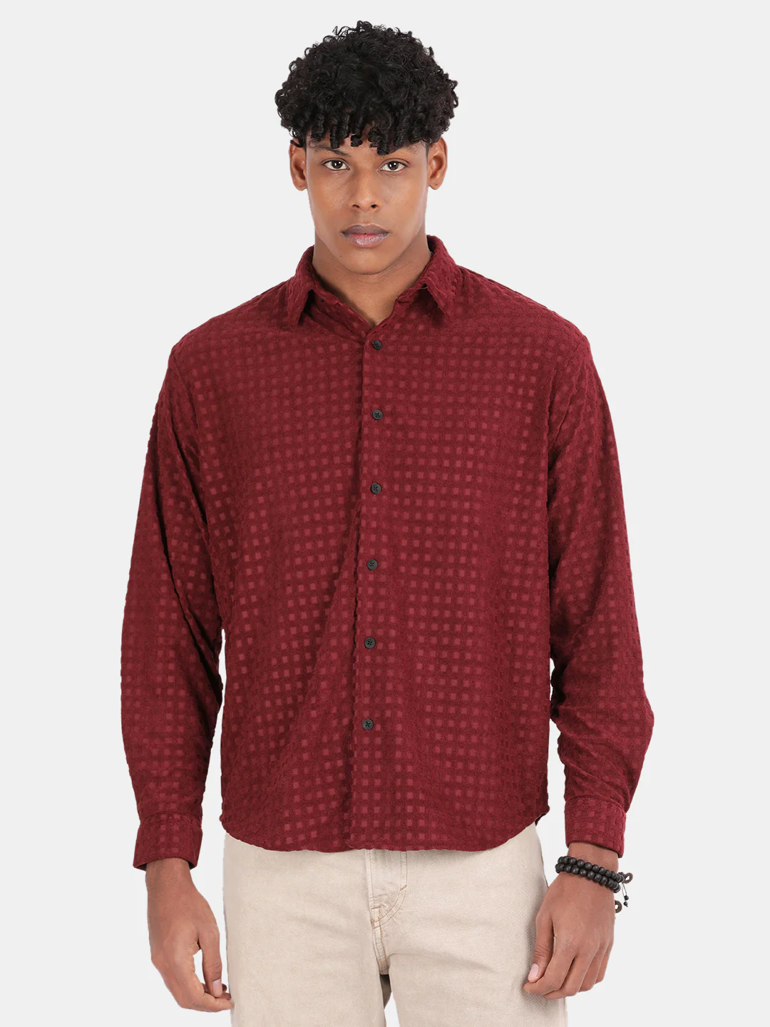 Men Maroon Slim Fit Spread Collar Full Sleeve Casual Shirt - Image 4