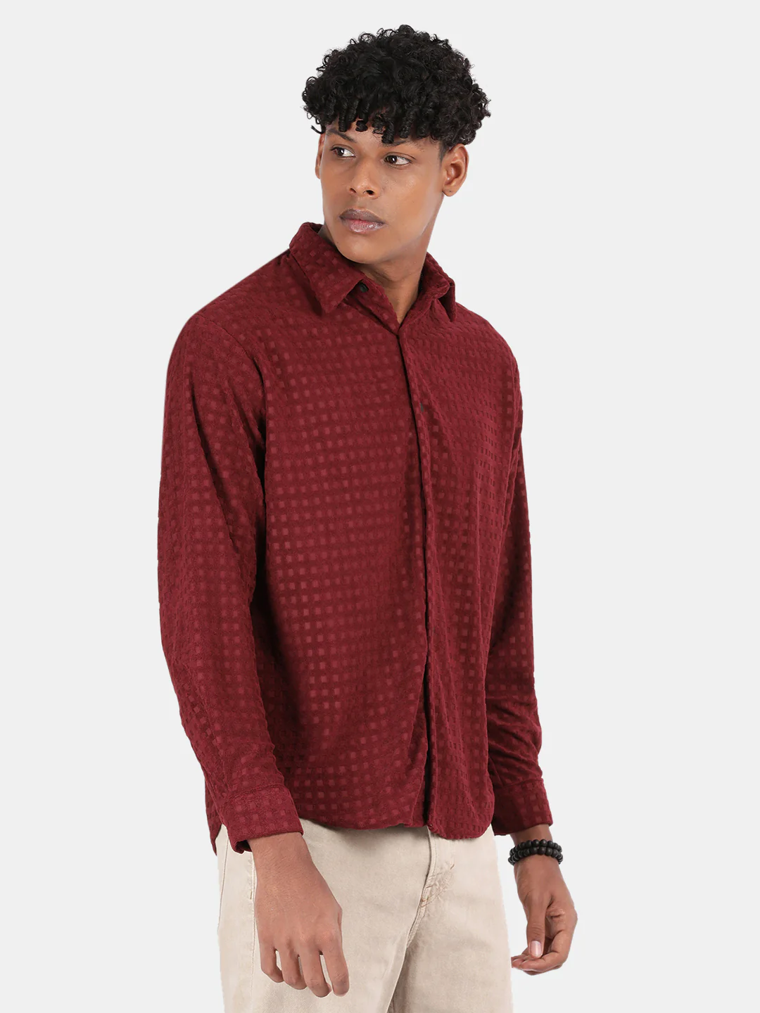 Men Maroon Slim Fit Spread Collar Full Sleeve Casual Shirt - Image 5