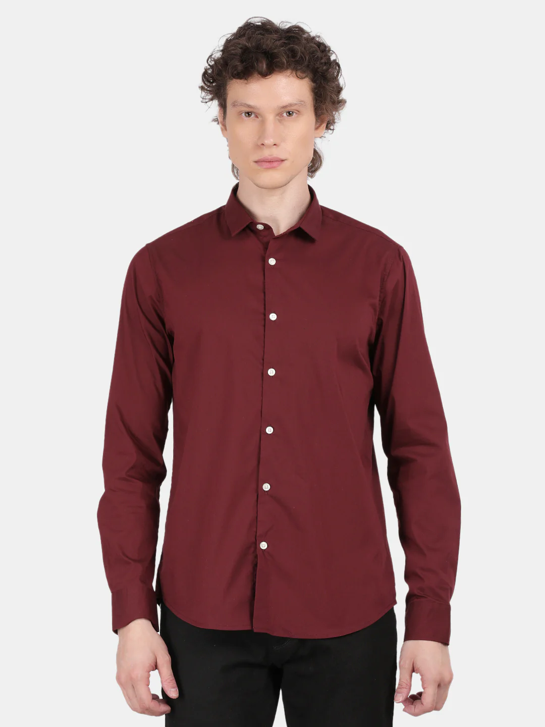Men Maroon Slim Fit Spread Collar Full Sleeve Casual Shirt - Image 4